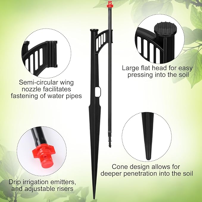 25 Pcs 12.8 Inch Drip Irrigation Stakes with 360 Degree Sprayer Emitters and Sprinkler Extension Riser for 1/4 Inch Drip Tubing Micro Sprinkler Heads Stakes for Garden Watering System, Red