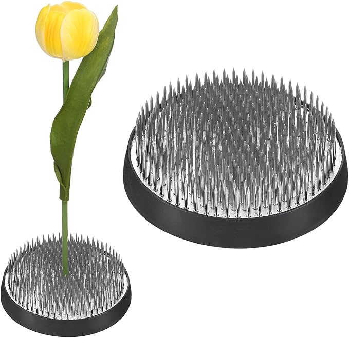 M METERXITY 2-Pack Flower Frog 3.15" Round Steel Floral Arranger Pins Ikebana Holder W Rubber Base for Flower Arrangements/Craft Plant/Home Decor, Floral Kenzan Fixed Tool [1.1cm Pins]