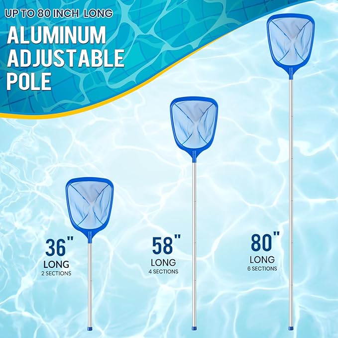Tavaleu Pool Skimmer Net,Deep Pool Leaf Net with Reinforced Frame, Large Capacity Rake Net for Cleaning, Debris Pickup Removal