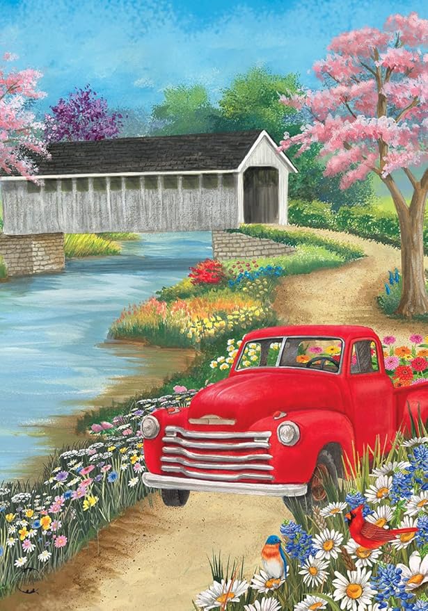 Briarwood Lane Spring Covered Bridge House Flag