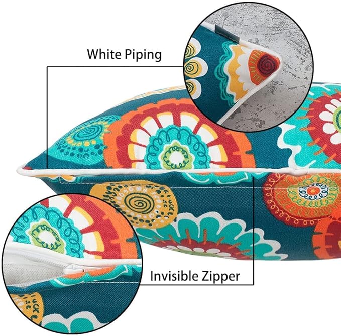 Magpie Fabrics Pack of 2 Outdoor Lumbar Pillow Case Covers 12"x20", Waterproof Rectangular Throw Pillowcase Shell Decorative Sham for Patio Garden Couch - Floral Green