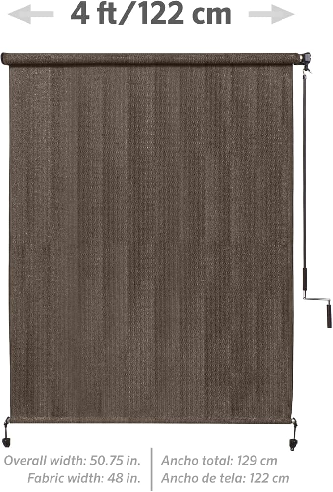 Coolaroo Outdoor Roller Shade with Wand - 90% UV Block Breathable Light Filtering Shade for Patio or Porch, Fade-Resistant, Mold-Resistant Easy-Clean Fabric, 4ft x 6ft, Mocha