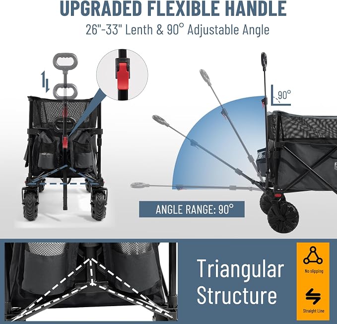 Timber Ridge Foldable Wagon 350L Extendable Height, Large Capasity Collapsible Wagon Cart with All Terrians Detachable Wheels, Compact Folding Utility Wagon for Camping, Fishing, Shopping Grey