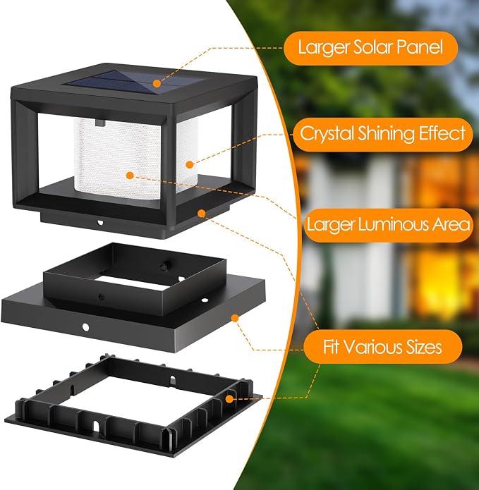 Mlambert 10 Pack Solar Post Lights Outdoor, Waterproof Fence Cap for Deck, 4x4 6x6 Wooden Vinyl Outdoor Lights with Shinning Effect, Black