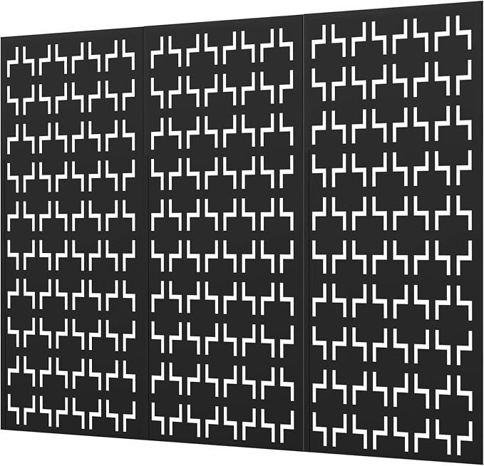 Elevens Decorative Privacy Screen Panel Indoor/Outdoor Patio Lightweight Metal Privacy Screen Square(Single Panel 47"x24"), Black-Square(47"x24") (USAM004-2)