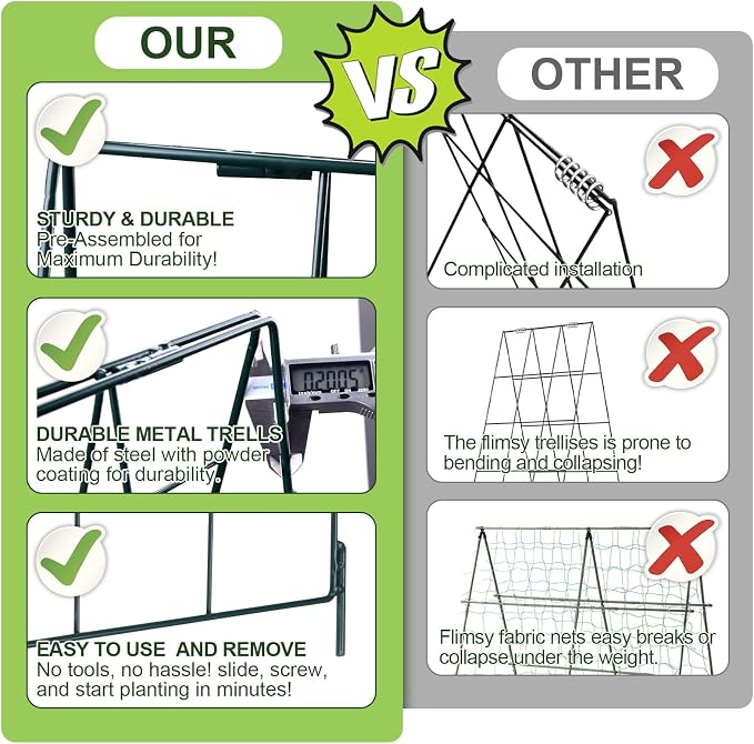 Heavy Duty 48"x16" Adjustable A-Frame Cucumber Trellis for Climbing Plants,iGreely Foldable Frame Rust-Proof Metal Trellis with Dense Grid,Perfect for Raised Beds, Garden,Tomatoes,Outdoor(Green)