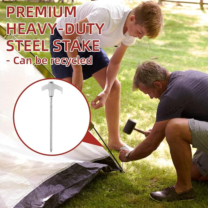 50 Pack 8 Inch Screw in Tent Stakes Heavy Duty Tent Stakes Screw in Ground Camping Stake with Hex Head Driver Metal Pegs Spikes for Camping Garden Yard (White)