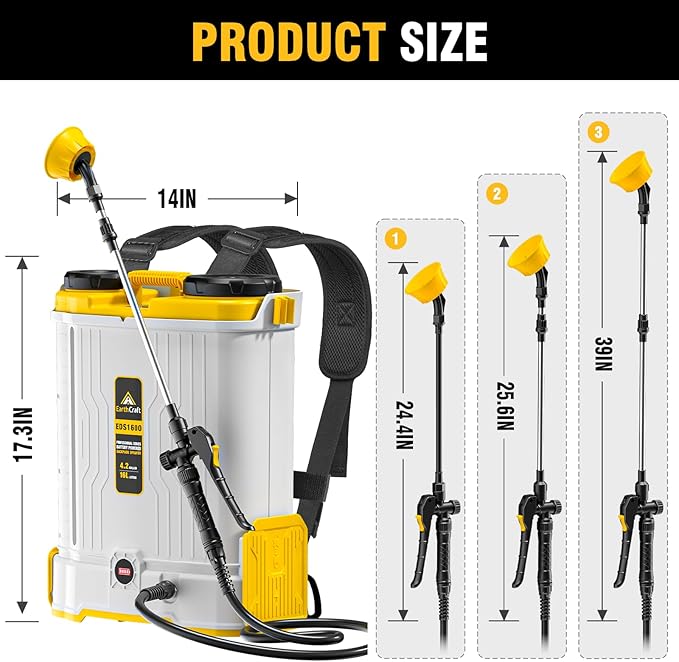 4.2 Gal Battery Powered Backpack Sprayer Compatible with DeWalt 20V Battery (NOT Included), Equipped with Mixing System, Backpack Garden Sprayer with 6 Spray Nozzles for Lawn, Garden, Yard