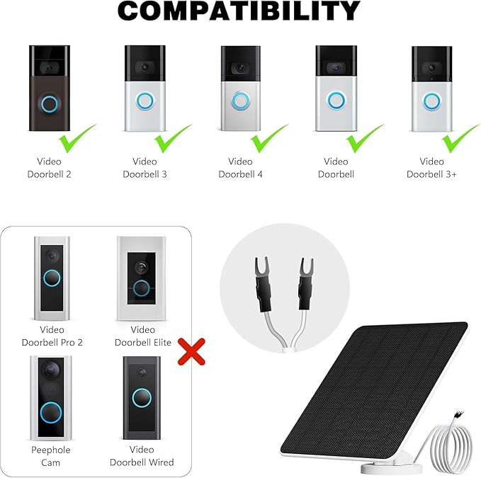 Solar Panel for Ring - 6W Compatible with Ring Video Doorbell 2, 3, 3+, 4 and Plus