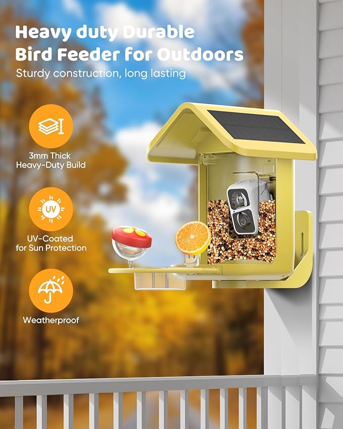 Bird Feeder with Camera Solar Powered : Smart Camera Bird Feeder 2K Live Steam for Outdoor, 5MP Photos, AI Identification, 1.8L Large Capacity, Gifts for Mom Dad, Built in Dual Solar Panel