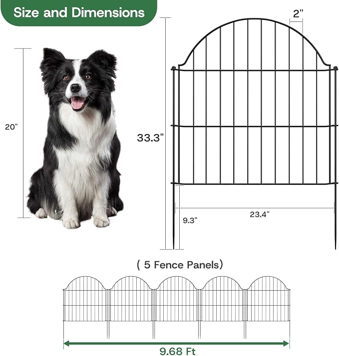 Garden Fence Panels, 24in H x 9.68ft L, 5 Panels Rust-Resistant Decorative Garden Fence, No Dig Small Garden Fence, Animal Barrier Fence for Garden Yard Flower Bed Patio Outdoor