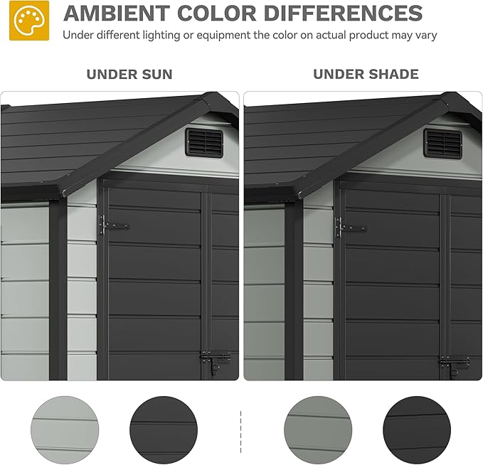 DWVO 6x4 FT Resin Storage Shed with Reinforced Floor, Outdoor Storage Shed with Lockable Door, Window and Vents, Waterproof Plastic Tool Storage for Garden, Backyard, Patio, Lawn(Blue-Gray+Black)