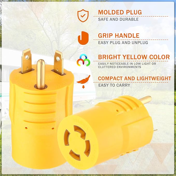 Kanayu NEMA TT-30P to L14-30R Generator Transfer Switch Adapter, 30 Amp 3 Prong to 4 Prong Lock RV Generator Plug Adapter to House Inlet Box(Yellow)