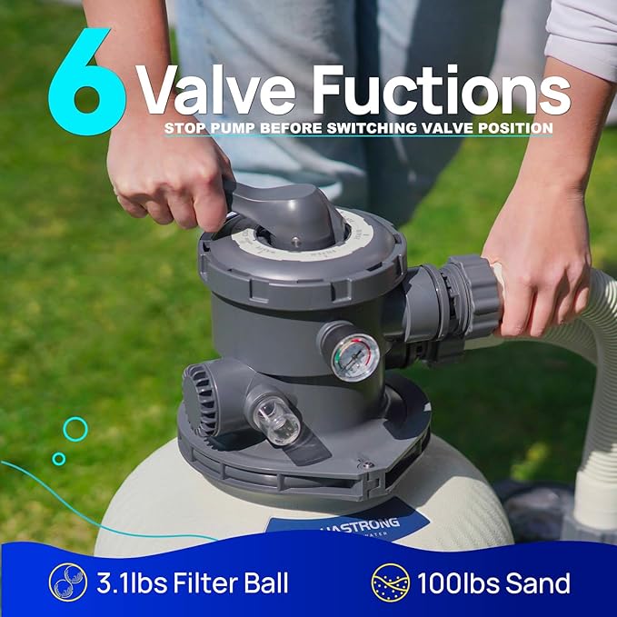 AQUASTRONG Sand Filter Pump for Above Ground Pool, Pool Pumps Above Ground with Timer, Pool Sand Filter with 6-Way Valve,Improved Circulation and Filtration,16in, up to 16000 Gallons