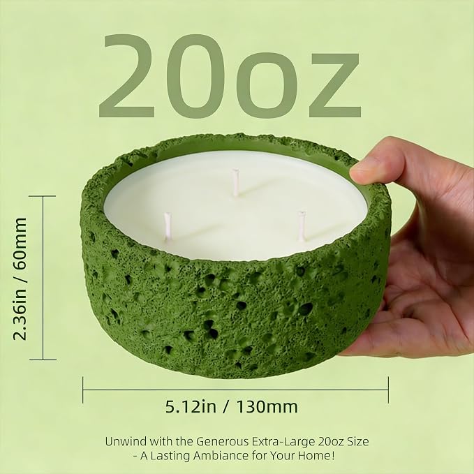 Viyffo Large Citronella Candles Outdoor, 3 Wick 20oz Citronella Candle Indoor, Non Toxic Soy Scented Candle, Green Ceramic Jar for Patio, Deck, Garden, Backyard, Camping, Home Fragrance, Décor & Gift