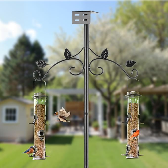 ERYTLLY Metal Bird Feeders 6 Port Tube Bird Feeder for Wild Birds, 1.4mm Extra Thick Solid Tube Transparent with Metal Lid for Outside