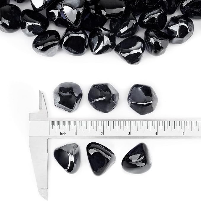 Stanbroil 10-Pound Fire Glass Diamonds - 1/2 inch Luster Fire Glass for Fireplace Fire Pit and Landscaping, Onyx Black Luster