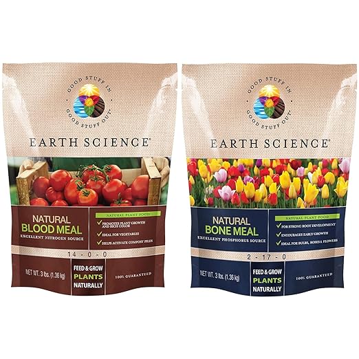 Earth Science Blood & Bone Meal Plant Food Bundle – Organic Nitrogen & Phosphorous for Thriving Plants – Ideal for Gardens, Flowers, Bulbs, Trees & Shrubs – Natural Fertilizers for Vibrant Growth