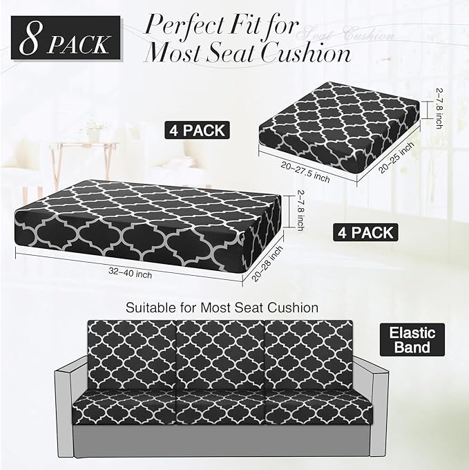Newwiee 8 Pcs Stretch Patio Outdoor Cushion Covers Waterproof Replacement Sofa Couch Covers for 4 Backrests and 4 Cushions Washable Lawn Garden Seat Furniture Protector(Dark Gray)