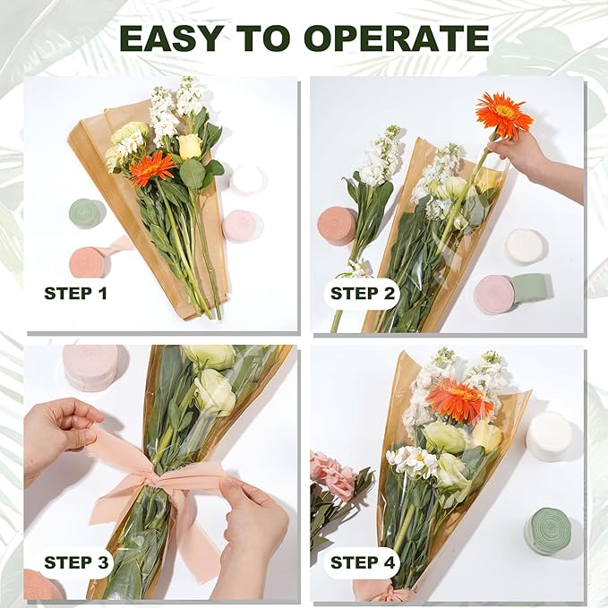 AXQMY 86 Pcs Flower Bar Supplies Include Flower Bar Sign, 80 Clear Bouquet Wrapping Bags, 2 Garden Scissors, Light Pink Green White Orange Chiffon Ribbons for Wedding, Bridal Shower, Garden Party