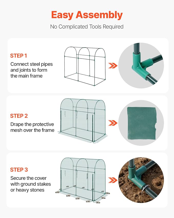 VEVOR Crop Cage, 5.9 x 2.98 x 4.9 ft Plant Protection Tent with Zippered Door, Wind-Resistant Tall Crop Cage, Easy to Install, Outdoor Raised Bed Cover with Frame, Plant Netting for Garden Patio Lawn