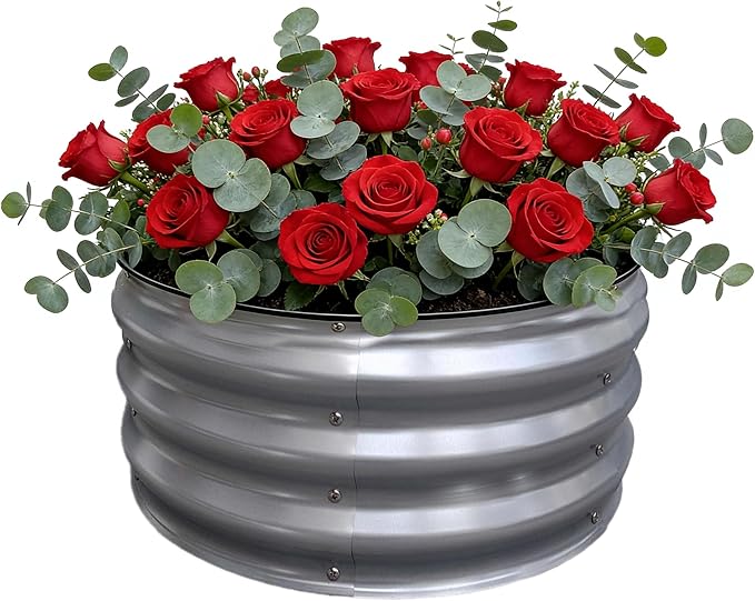 GrowHaus 2x2x1FT Galvanized Raised Garden Bed, Planter Boxes Outdoor Round Metal Garden Beds for Planting Vegetables Flowers Herbs Silver