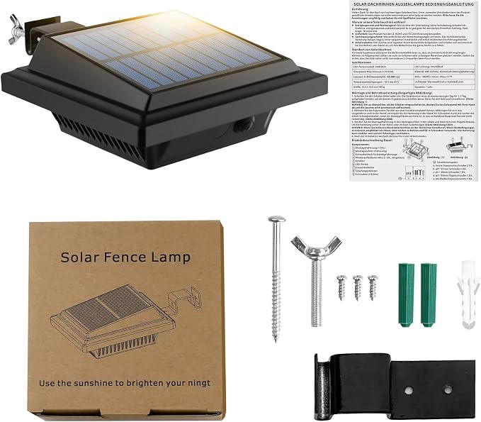 Solar Gutter Lights Outdoor, 40 LEDs Bright Solar Powered led Fence Light Deck Lights Waterproof for Wall, Deck, Fence, Stair, Step and Yard (Black Shell, 10Pack, Warm White)