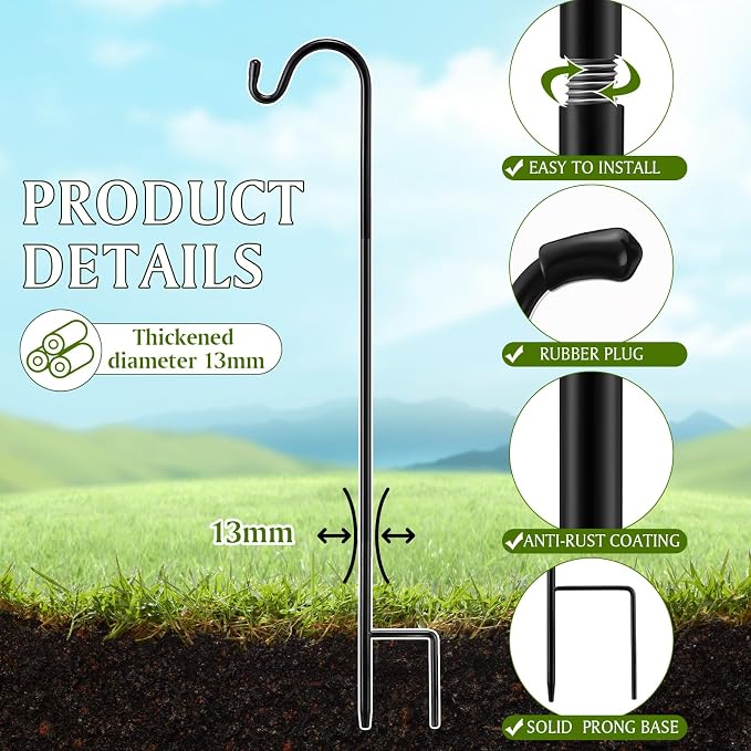 2 Pcs 60 Inch Shepherds Hook for Outdoor Adjustable Bird Feeder Pole Metal Steel Shepard Hooks for Hummingbird Stand Feeder Pole for Garden Plant, Lantern, Hanging Wedding Decor