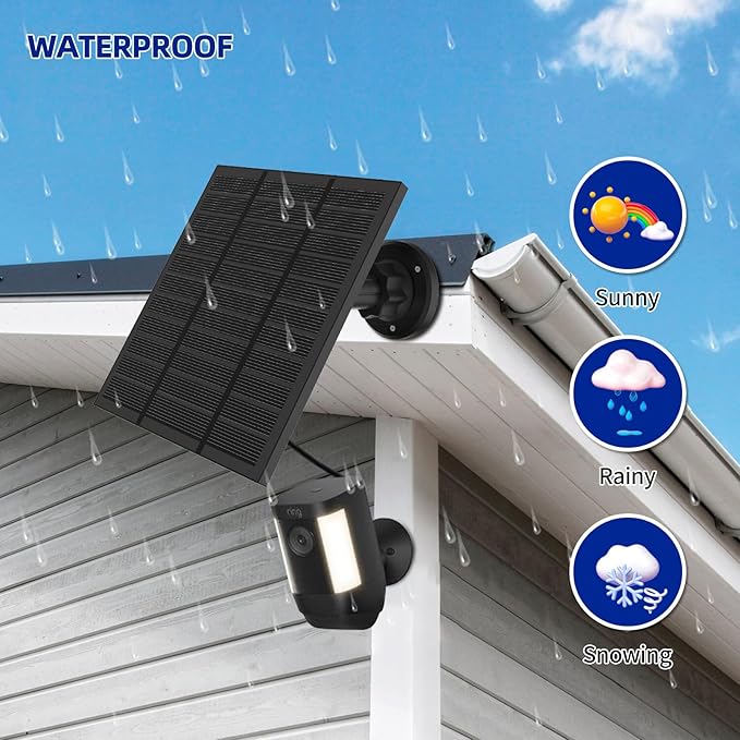 Solar Panels for Ring Camera Outdoor (New Generation) 5W 5V Solar Panel Charger with USB-C&Plug for Spotlight Cam Plus&Stick Up Cam Pro.Waterproof IP65 360°Adjustable 2M Cable (Black, 1)