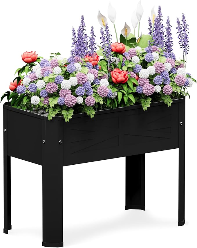 PROXRACER Raised Garden Bed with Detachable Tall Legs Elevated Metal Planter Box for Growing Fresh Herbs Vegetables Flowers Succulents&Other Plants for Outdoor Backyard Patio Deck Balcony Black