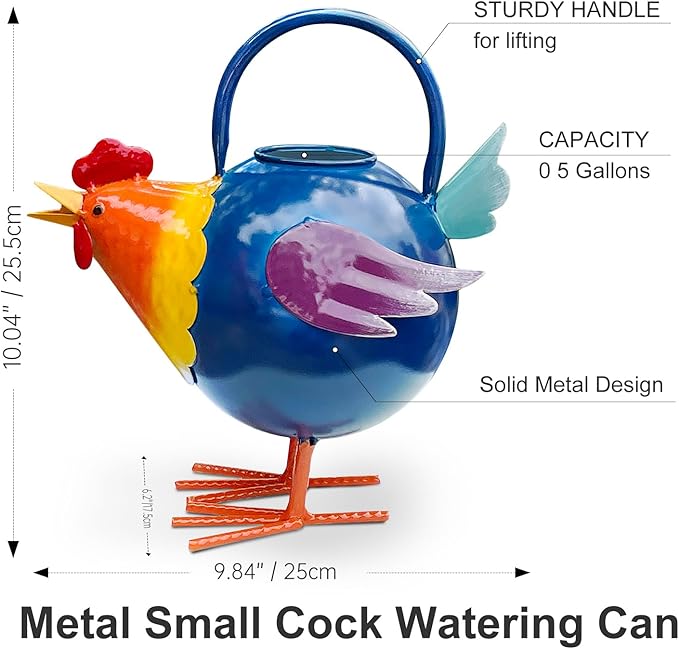 Metal Rooster Watering Can,Cute Watering Can for Indoor/Outdoor Plants | Durable Water Tool with Sturdy Handle, 0.5 Gallon Water Pot for Garden Decor
