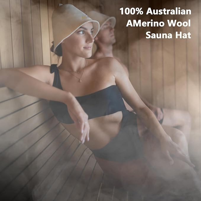 Merino Wool Sauna Hat for Women & Men, Seamless Soft Felt Sauna Cap, 100% Fine Merino Wool, Lightweight Breathable Nordic Design, Protects Head & Hair from Heat, Gift Bag Included White