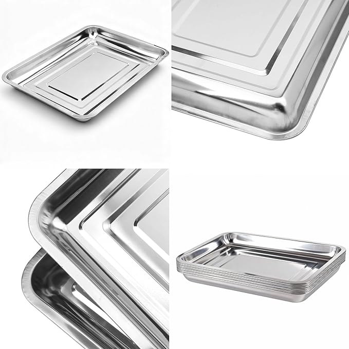 10-Pack 16 Inch Stainless Steel Growing Trays, Heavy-Duty Metal Sprouting Tray for Plants, Stainless Steel Plant Germination Trays for Hydroponics, Transplanting (Silver)