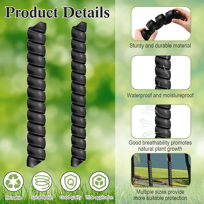 Wesiti 20 Pcs Tree Trunk Protector Plastic Spiral Trunk Tree Wrap Guard Bark Tube Protectors to Protect Bark Saplings from Deer Cats Rodents Rabbit Mowers (Black)