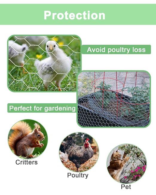 Garden Poultry Chicken Wire Netting - 48 '' × 100 ' Garden Fence Animal Barrier, Chicken Wire for Crafts, 1 inch Mesh Poultry Netting Fence, Pet/Rabbit/Chicken Wire Fencing
