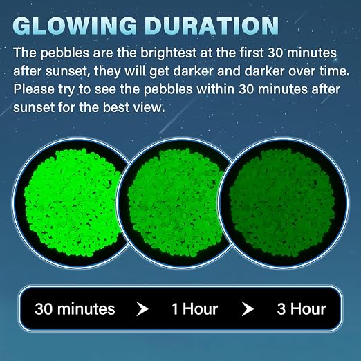 PoYang 1000pcs Glow in The Dark Rocks Outdoor - Green Resin Glowing Pebbles for Landscaping, Garden, Fish Tank and Aquarium Indoor Decor, Powered by Sunlight or Lamplight (0.4"-0.7"/pc, 1.2lbs/Bag)
