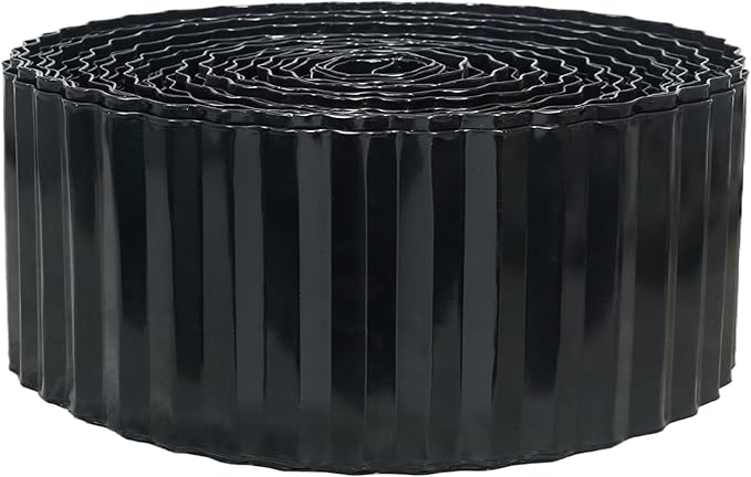 Quibbay Corrugated Metal Garden Edging, 4"×100Ft Landscape Edging Border for Lawn, Flower Bed and Garden, Flexible Lawn Edging for DIY Tree Surrounds Borders and Landscaping, Black