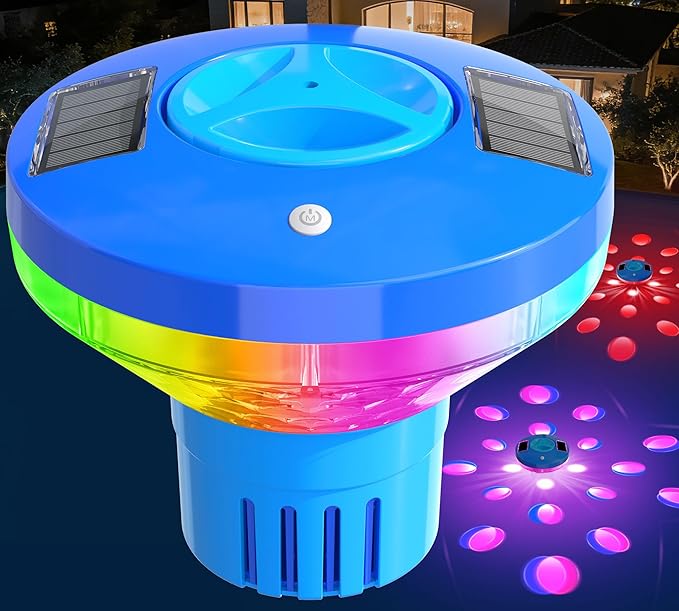 AquClor 2026 New Pool Chlorine Floater,Large Capacity Chlorine Floaters for 5 * 3'' Chlorine Tabs,Solar Chlorine Floater w/Light,Adjustable Floating Chlorine Dispenser for Pool,Hot Tub,Light Blue