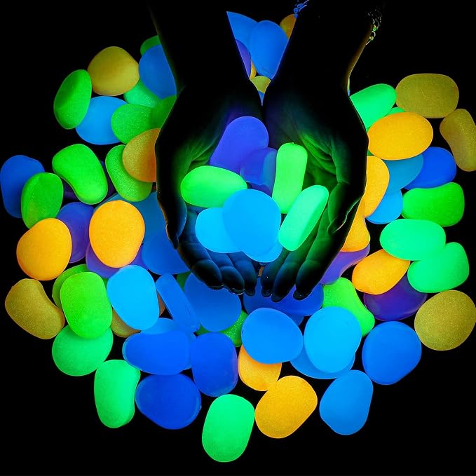 Landical 100 Pcs 1.8 Inch Large Glow in The Dark Rocks Pebbles Outdoor Fish Tank Rocks Aquarium Gravel Luminous Stones for Walkway Succulent Plant Halloween Decor (Multicolor)