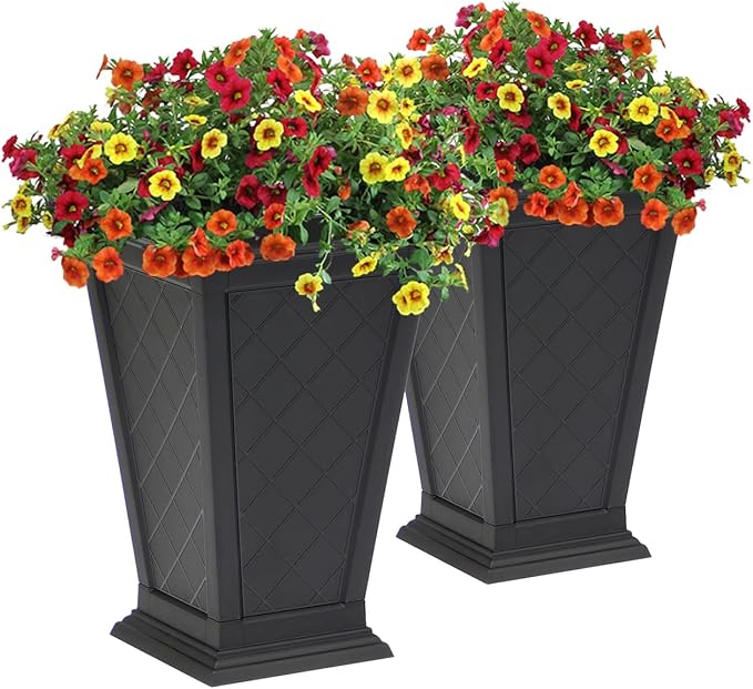 FCMP Outdoor - Modemmo Argyle Self-Watering Planter (2 Pack), Black