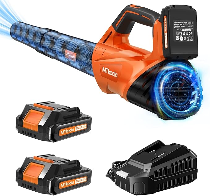 2026 Upgrade Leaf Blower, Leaf Blower Cordless with 2 * 2.6AH Batteries and Fast Charger, 450CFM &150MPH and 2 Speed Mode, Lightweight Electric Leaf Blowers for Lawn, Yard, Leaves, Dust Care (Orange)