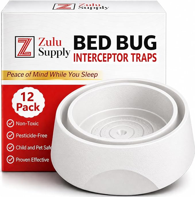 Bed Bug Interceptor Traps – White 12-Pack Passive Monitor & Detection Trap – Universal Fit for Bed & Furniture Legs – Reusable Non-Climbable Wall Pest Control Protection (White 12-Pack)