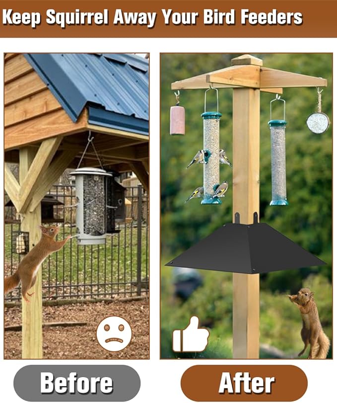 Metal Squirrel Baffle for 4x4 Post, 17 Inch Squirrel Proof Baffles for Bird Feeder Poles, Outdoor Squirrel Guard for Wooden Pole to Deter Squirrels and Raccoons from Bird Houses, 2 Pack