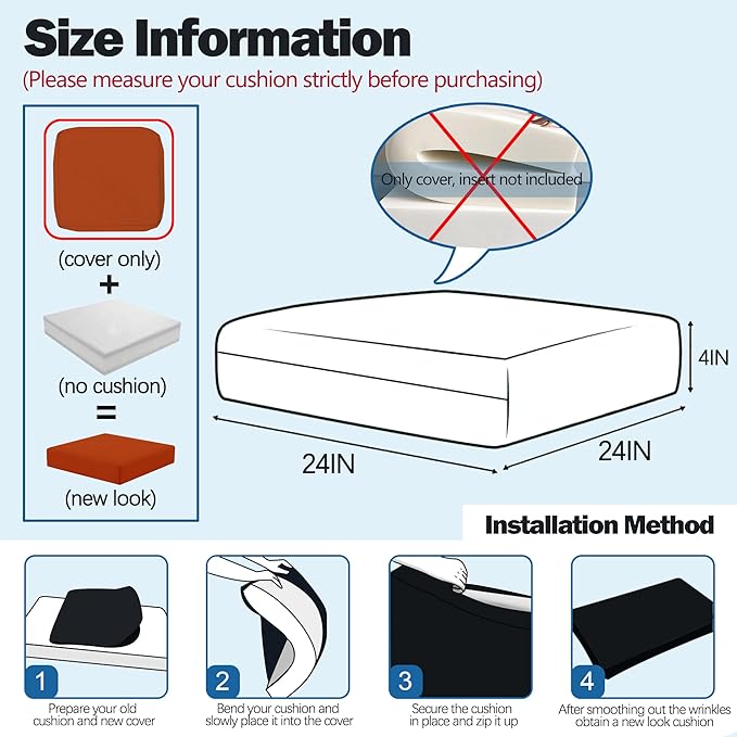 Sqodok Patio Cushion Covers, Waterproof Outdoor Cushion Covers Replacement, Patio Cushion Seat Slicovers for Sectional Sofa, Chair, Outdoor Wicker Patio Sofa (Spice, 24"x24"x4"-4 Pack-Cover ONLY)
