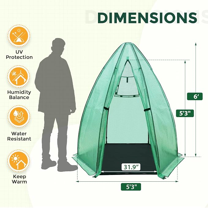 EAGLE PEAK Portable Mini Dome Greenhouse with Zippered Door and Mesh Window, Outdoor Mini Hexagon Greenhouse Kit for Indoor Outdoor Gardening 6' x 5'3'', Green PE Cover