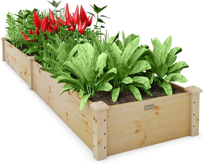 Giantex Raised Garden Bed, 95" Lx24 Wx10 H Outdoor Wood Planter Box for Vegetables Flowers Herbs Fruits, Easy-Assembly Wooden Planter Raised Bed for Backyard Garden Lawn