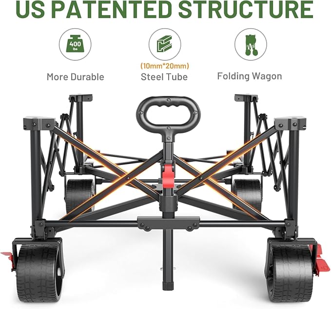 Timber Ridge 600L Beast Wagon 26" W Extra Wide All Terrain Folding w/Big Wheels, Cargo Net & Tailgate, 26" W and 55.25" L, 500lbs Heavy Duty Collapsible Portable Cart for Camping, Sports, Dogs, Grey
