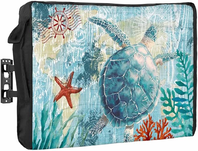 T&H XHome Outdoor TV Cover - Marine Life Sea Turtle Waterproof and Weatherproof 48"-50" LCD Movable Shield TV Display Screen Protector Outside Television Covers