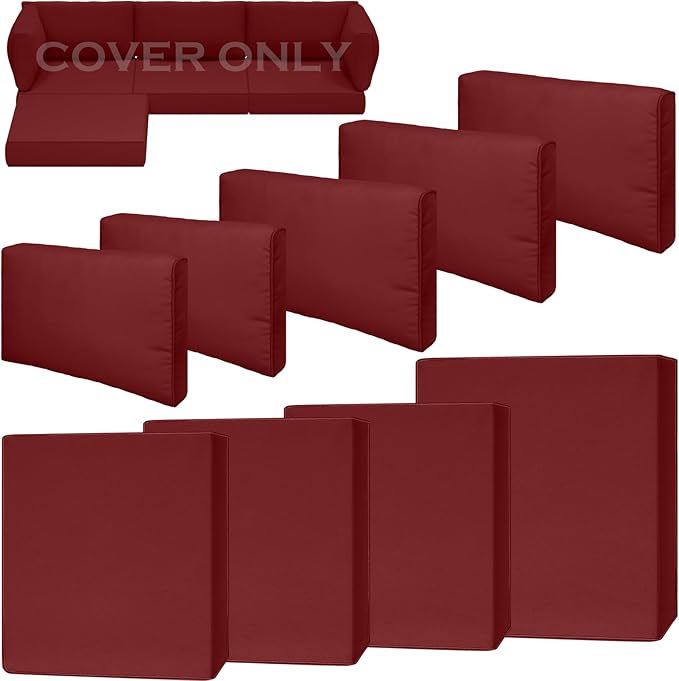 9 Piece Outdoor Patio Waterproof Cushion Covers, Fits 4-Seat Wicker Rattan Sectional Couch Chair Furniture Cover Replacement Set - Fade-Resistant Patio Cushion Covers with Zipper