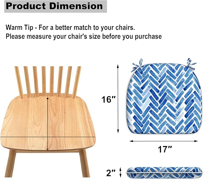 DYTXIII Set of 4 Outdoor Chair Cushions with Ties,Water Repellent Patio Chair Pads 17"x 16" for Outdoor Furniture,Round Corner Seat Cushions for Garden Yard Kitchen Blue Bricks